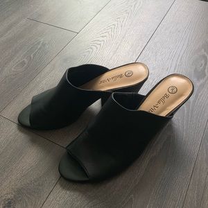 Bella Vita Black Leather Block Heel Mule Sandal